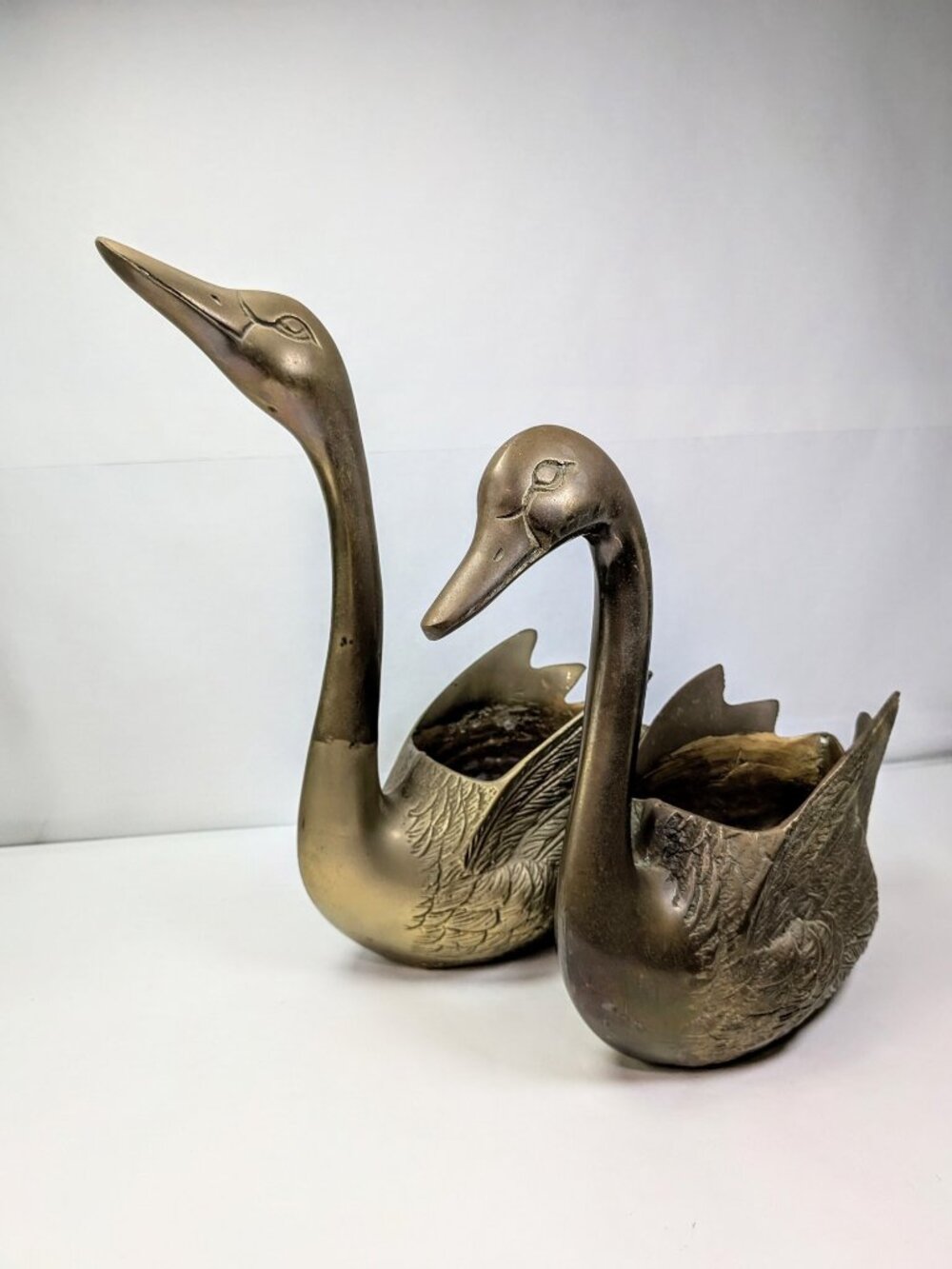 Vintage Brass Swan Vase Planter - Set of 2 - Picture 4 of 15